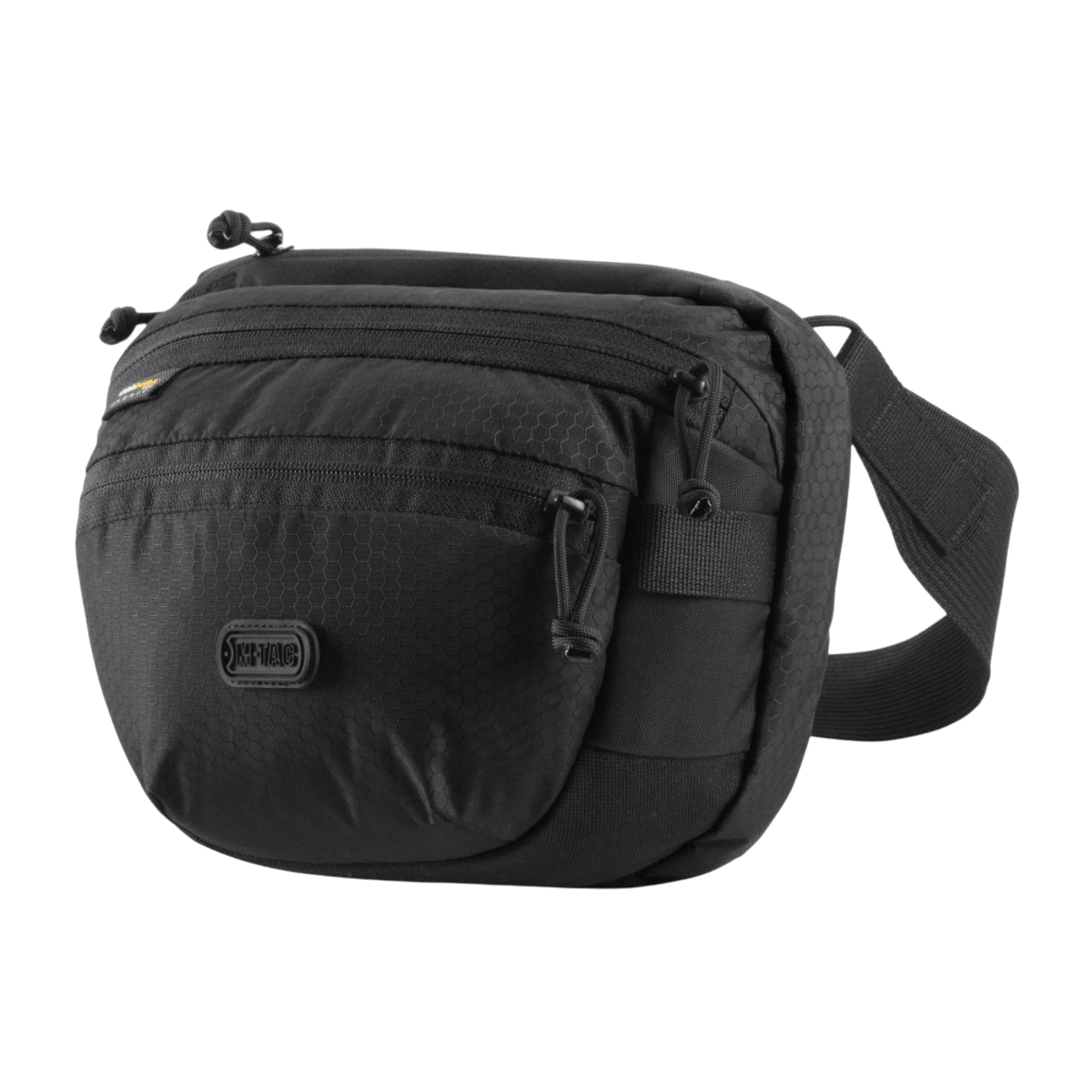M-Tac Sphaera Hex Hardsling Bag – kompakti musta olkalaukku modulaarisella järjestelmällä ja piilotetulla lokerolla, valmistettu Cordura/Hex-polyesteristä.