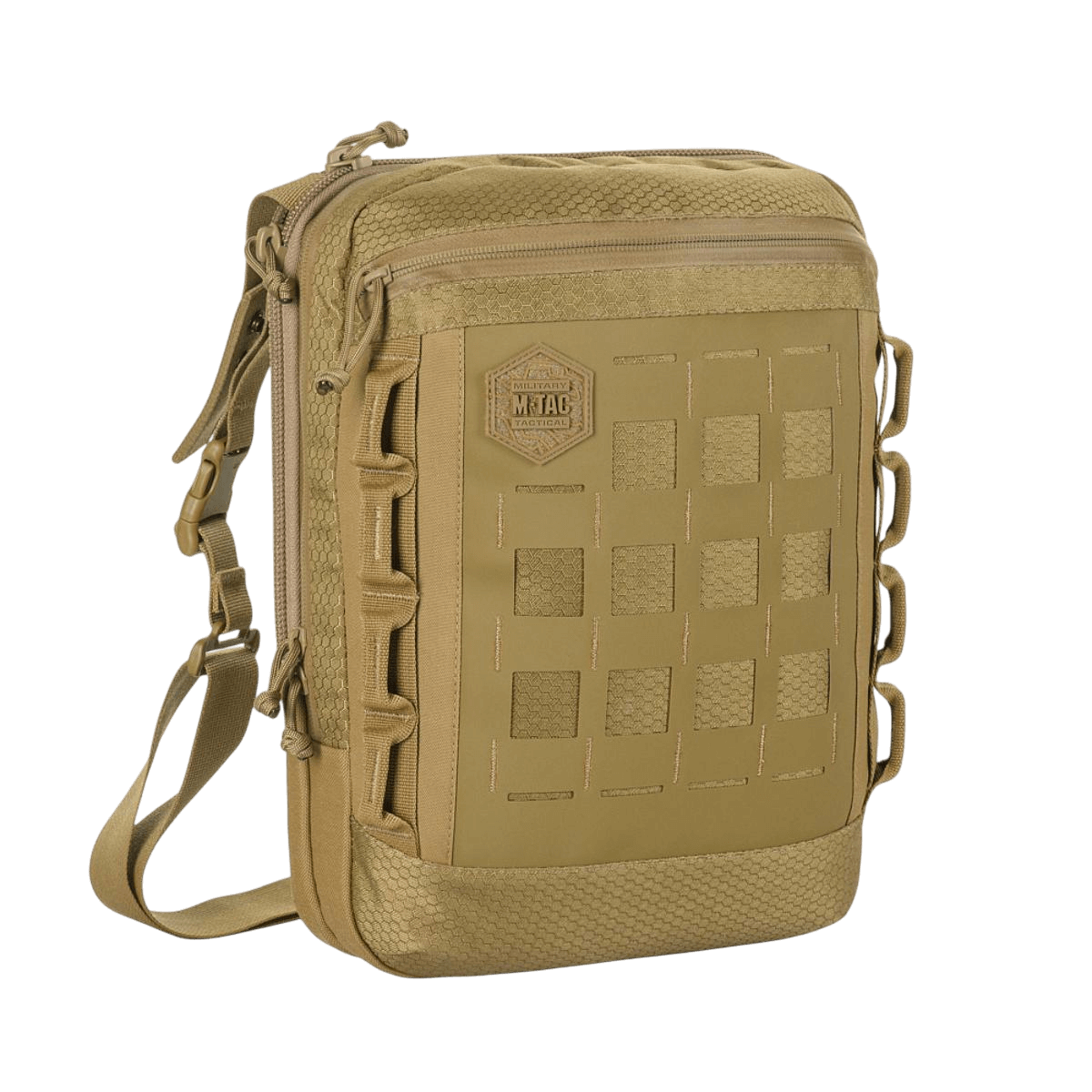 M-Tac Tablet Bag Laser Cut Hex Cordura-materiaalista, sopii EDC:lle ja piilotetulle aseosastolle; etupaneeli Laser Cut MOLLE.
