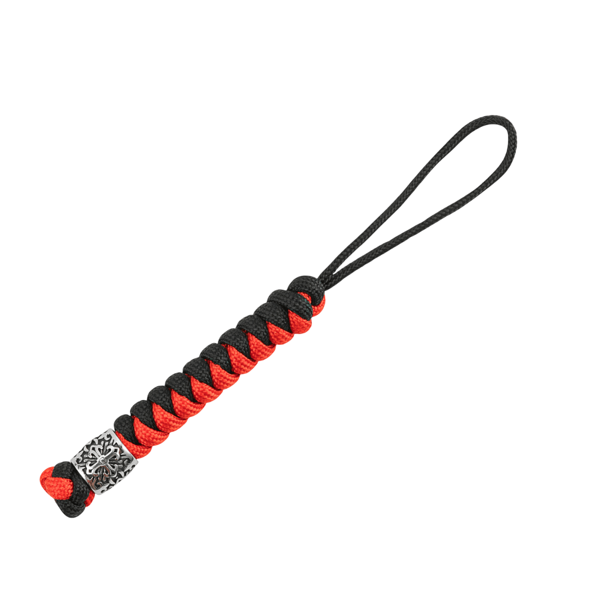 Punainen ja musta M-Tac Viper Lanyard Scandinavian punotulla paracordilla ja Viper-helmellä. Täydellinen veitsille ja pienille työvälineille.