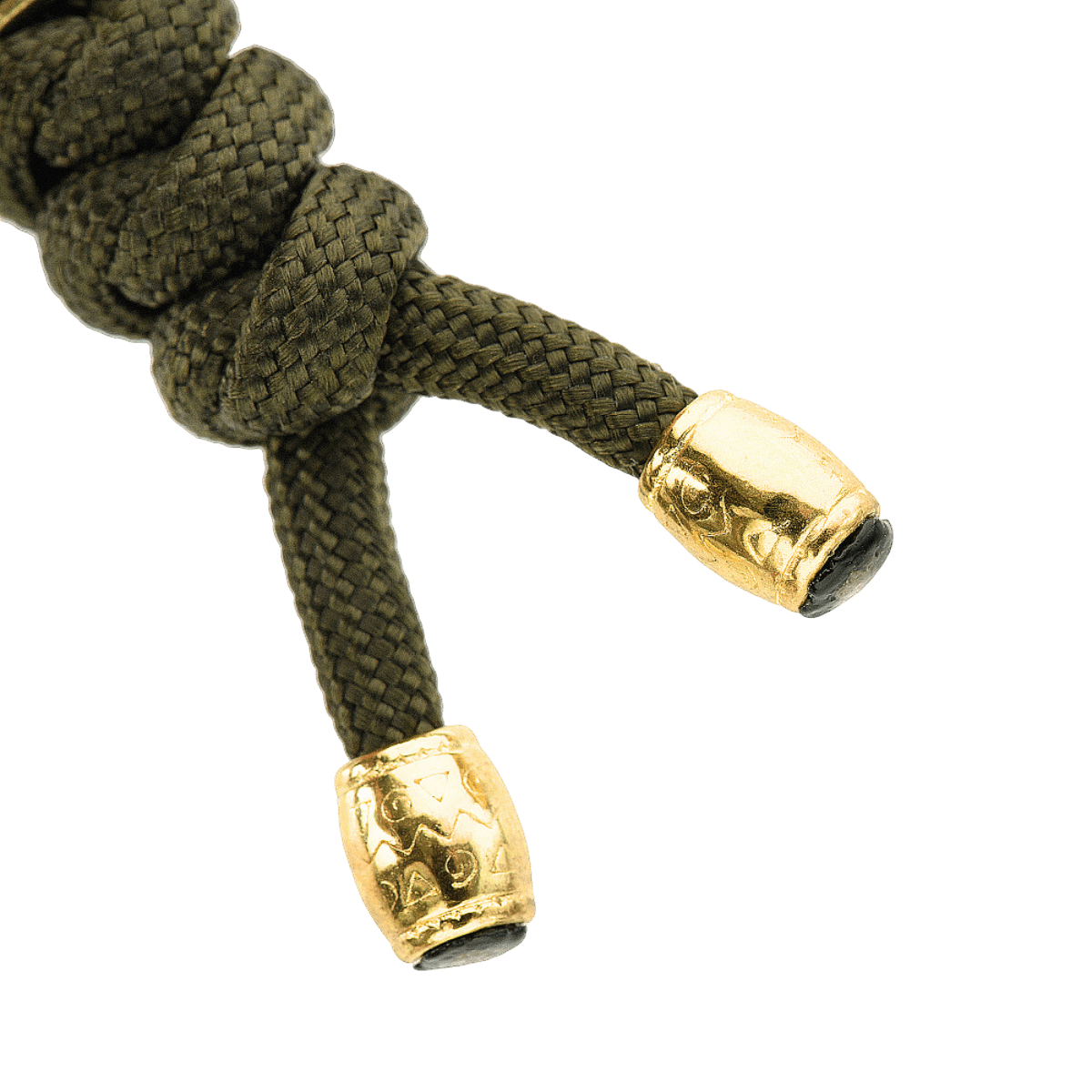M-Tac Zeus Lanyard, punottu paracord ja tyylikäs muotoilu kultaisilla päillä, sopii veitselle ja varusteille.