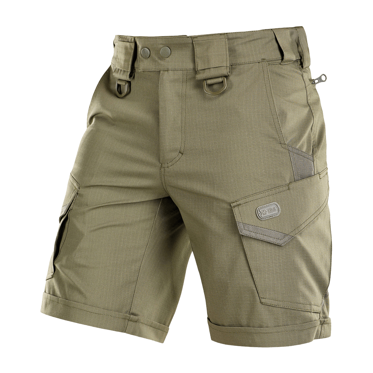 M-Tac Shorts Aggressor Short joustavasta polycotton Flex rip-stop -materiaalista, YKK-vetoketjuilla ja D-renkailla, ihanteellinen taktiseen käyttöön.