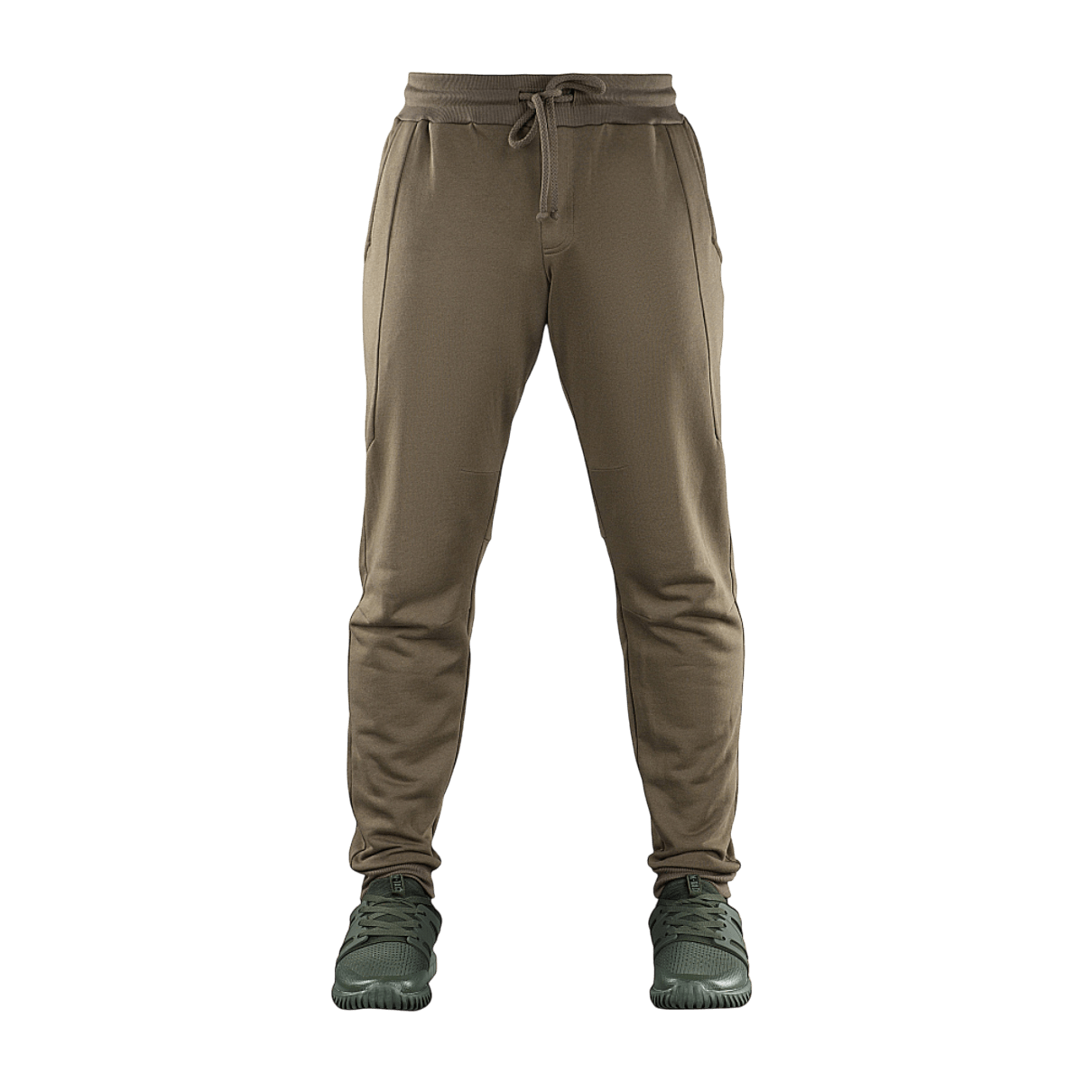 M-Tac Stealth Cotton -housut ruskeana kuminauhalla vyötäröllä ja sivutaskuilla, täydelliset urheiluun ja arkeen, valmistettu 100% puuvillasta.