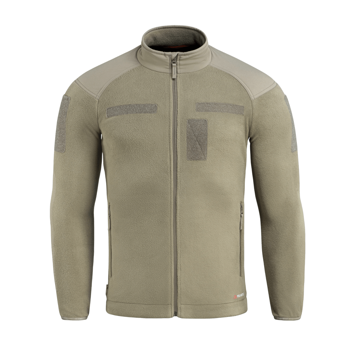 M-Tac Combat Fleece Polartec -takki beigenä, YKK-vetoketjut ja Velcro-paneelit, täydellinen taktiseen ja arkikäyttöön.