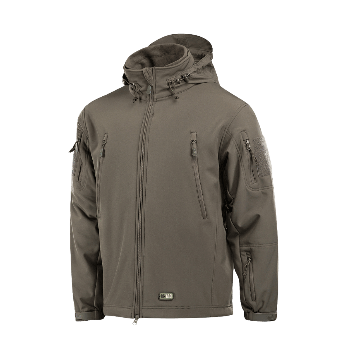 M-Tac Soft Shell Jakke med Liner, oliivinvärinen, irrotettavalla fleecellä ja täyspitkällä vetoketjulla.