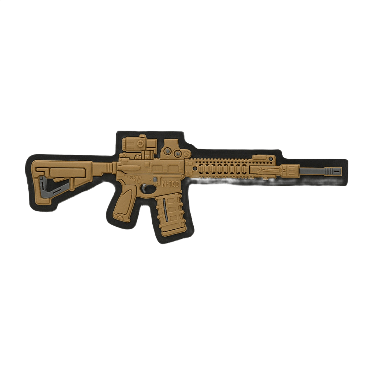 M-Tac AR-15 3d PVC-tarra Velcro-kiinnityksellä, taktinen malli AR-15-harrastajille, 50 x 60 mm, kulutusta kestävä PVC-materiaali.