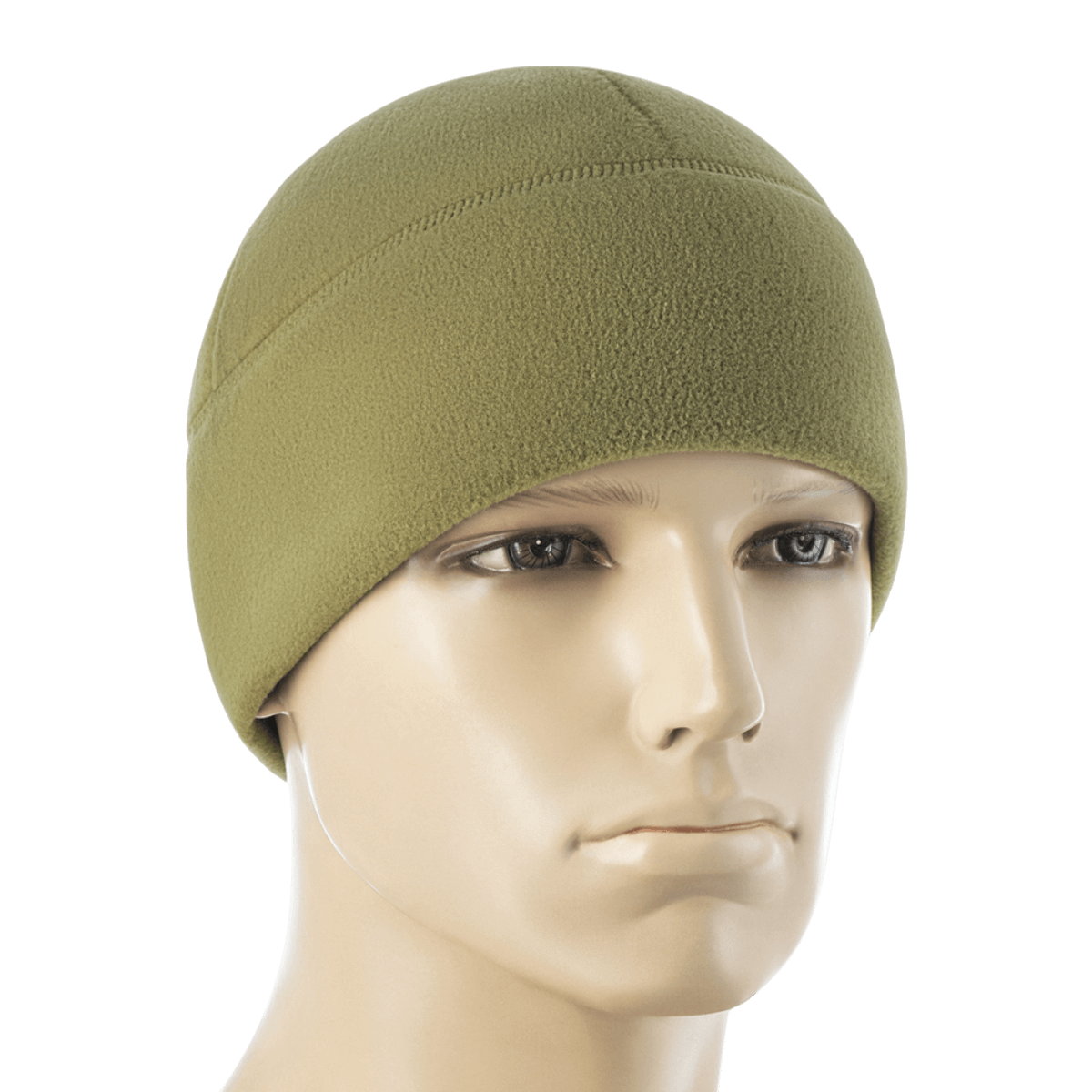 M-Tac Fleece Polartec Watch Cap oliivinvihreä mannekiinilla, sopii kylmiin olosuhteisiin ja ulkoiluun, valmistettu kestävästä Polartec-fleecestä.