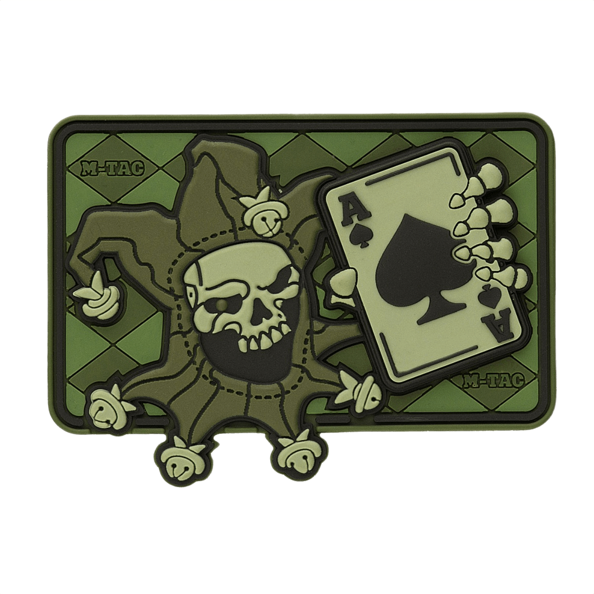 M-Tac Patch Joker Skull 3D PVC jokeri ja ässä kuoleman kortti -muotoilulla, taktinen morale-patch PVC:stä Velcro-kiinnityksellä, 78 x 55 mm.