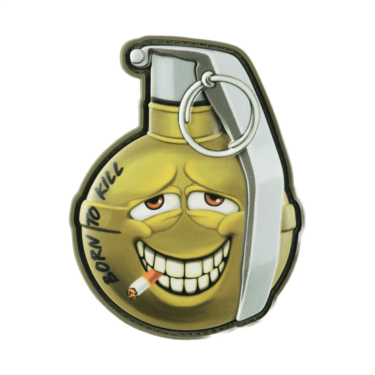 M-Tac Patch M67 Kranaatti 3D PVC humoristisella emojilla ja tekstillä 'Born to Kill'. Sopii sotilasharrastajille ja taktisiin varusteisiin
