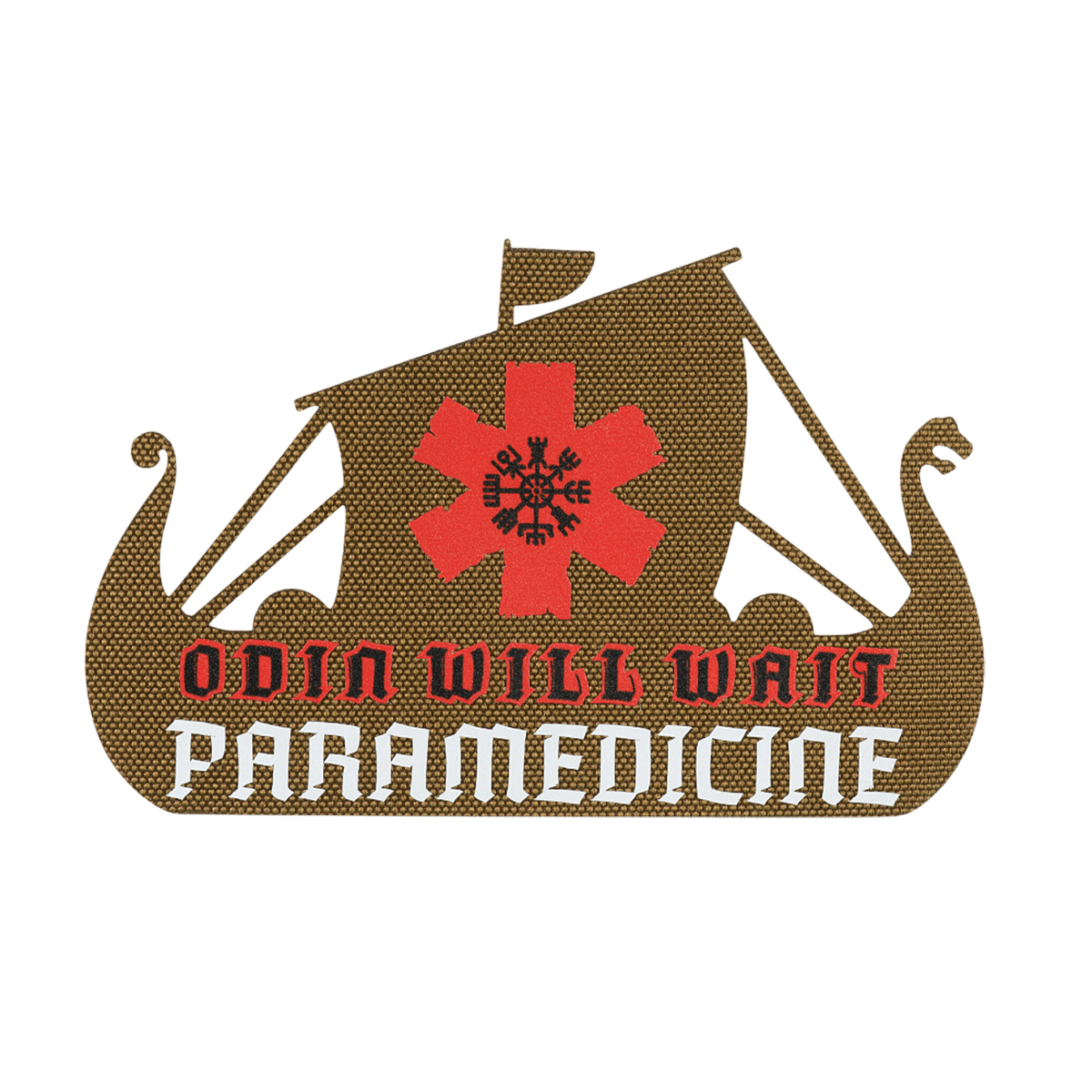M-Tac Patch Viking Evac Odin Will Wait ja Paramedicine -kuvio lohikäärmeveneessä