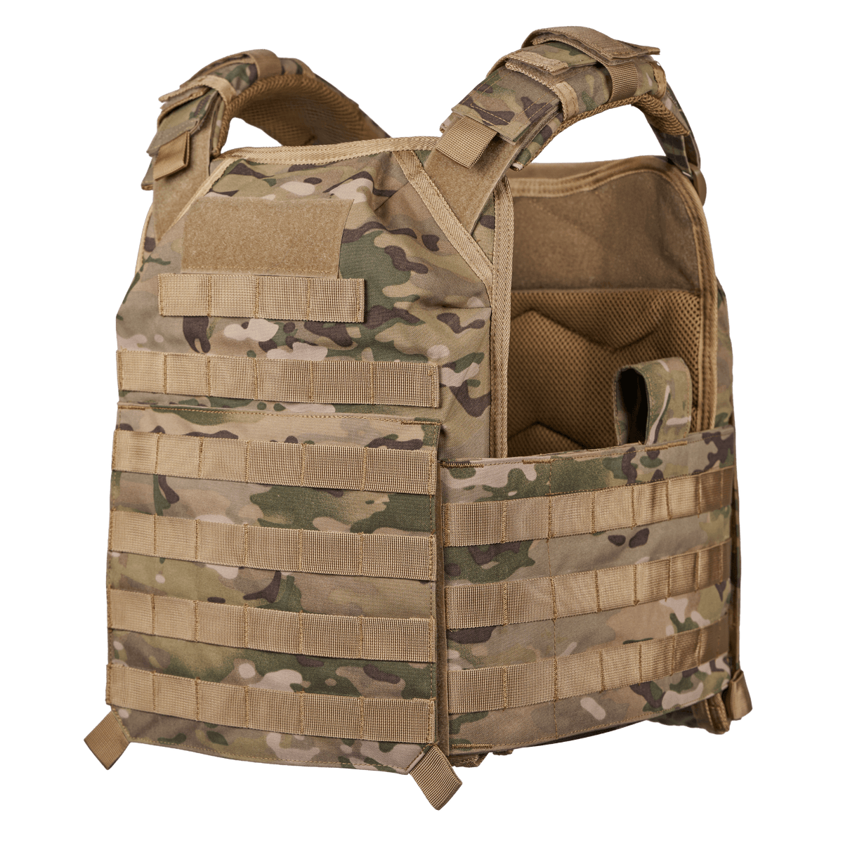 EA Plate Carrier Camo maastokuvioitu, vankka muotoilu ammattilaiskäyttöön, kestävä materiaali, galleria-asento 1 ilman mallia.