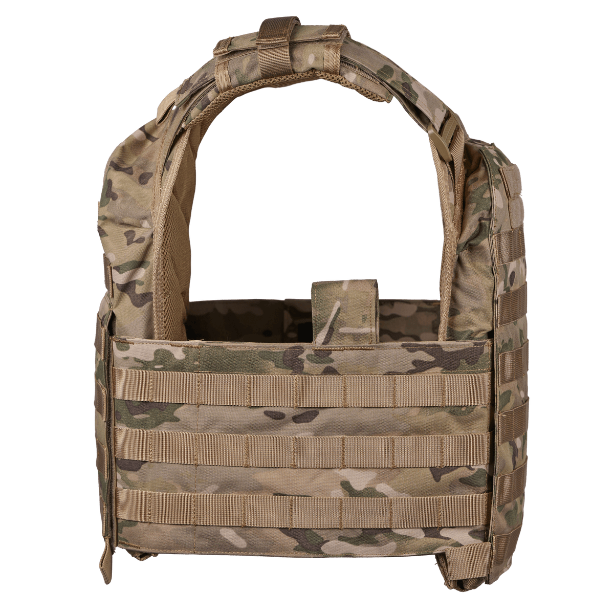 EA Plate Carrier Camo maastokuvioitu, kestävä materiaali ammattilaiskäyttöön, luotisuojatun kehon suoja, galleria-asento 1 edestä.