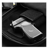 M-Tac Carry Sling Taske Elite Gen.IV, musta nylon, Velcro ja universaali Velcro-kotelo piilotettuun pistoolinkantoon, galleria, positio 1