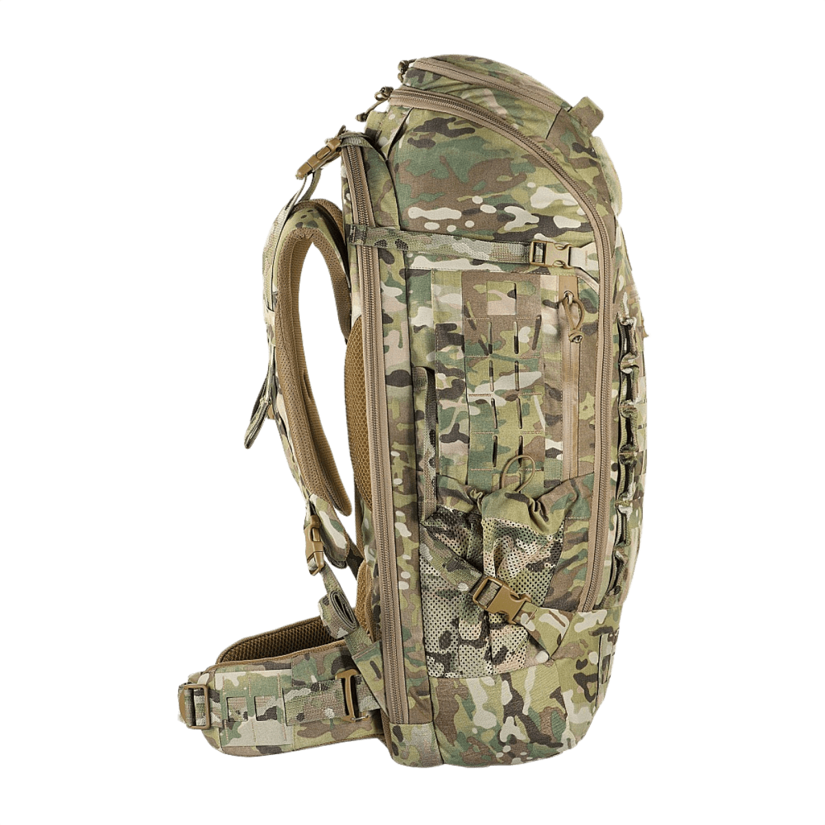 M-Tac Rygsæk Large Gen.III Elite camouflagella, ergonomisesti suunniteltu taktiseen käyttöön ja varusteiden kuljetukseen, valmistettu kestävästä Cordura-materiaalista.