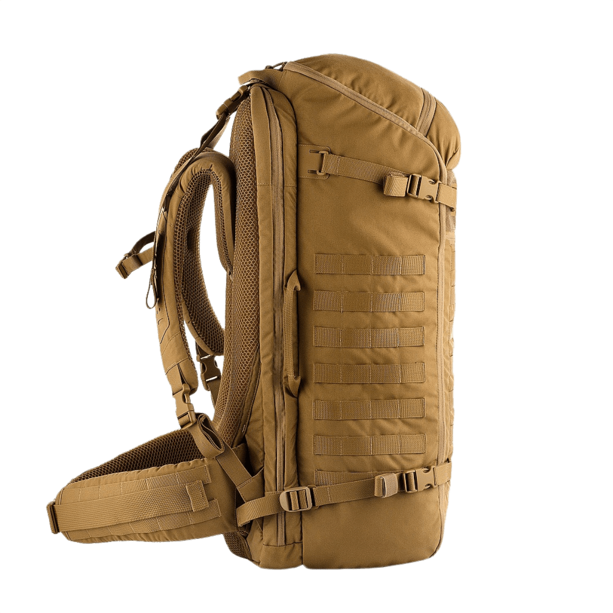 M-Tac Rygsæk Gen.II Elite Large, kestävä Cordura-materiaali ja siisti muotoilu, sivunäkymä ergonomisilla olkahihnoilla.