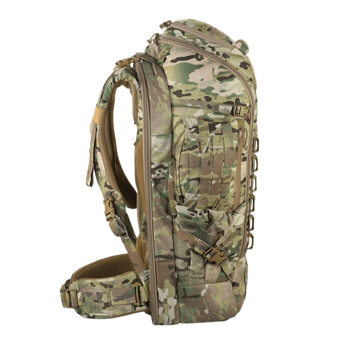 M-Tac Large Gen.IV Elite -reppu Cordura-materiaalista, ergonominen ja käytännöllinen, sivunäkymä.