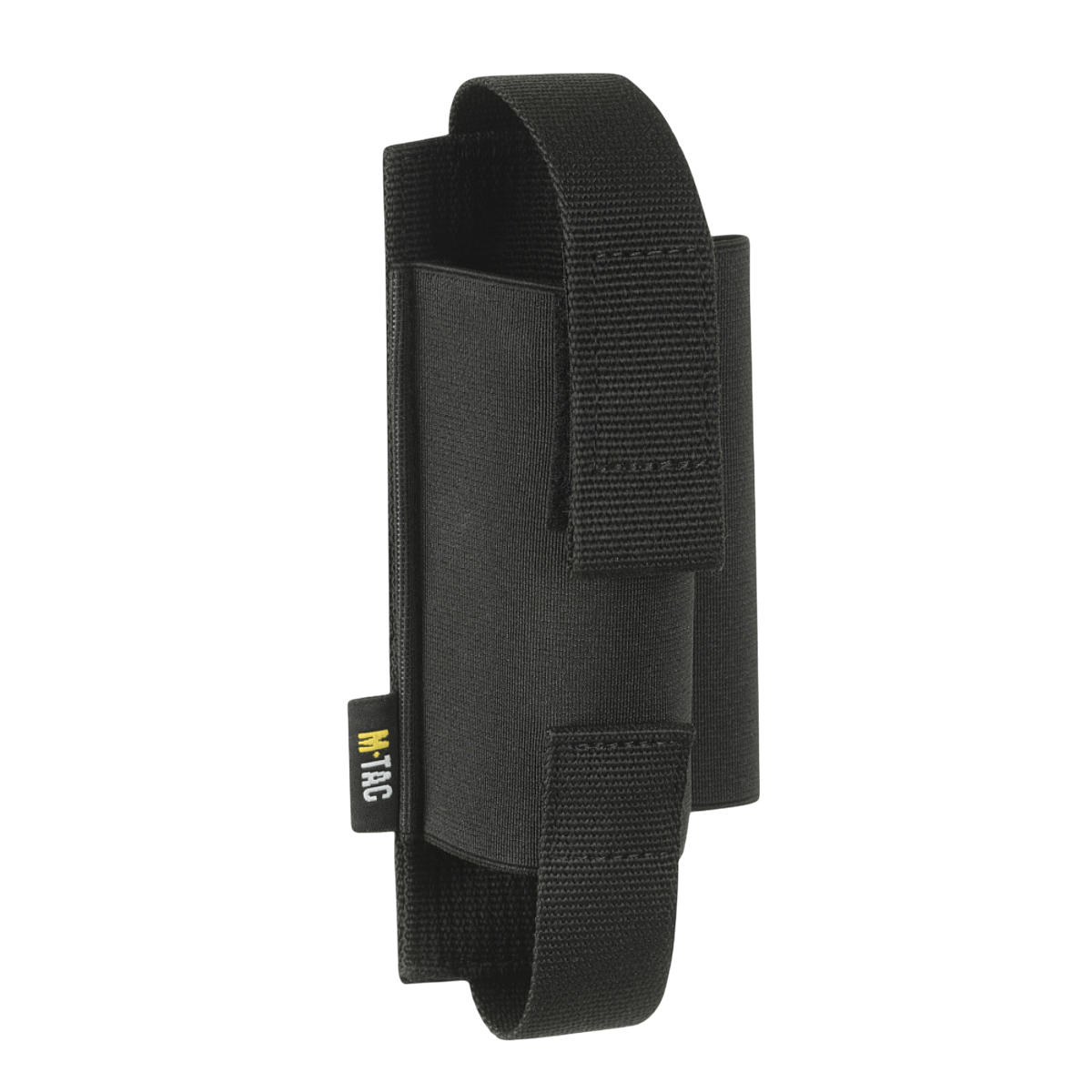 M-Tac Elastisk Tourniquet Pouch Molle Gen.III mustassa Cordura Squadronissa, kuminauha ja kiinnityselementit turvalliseen säilytykseen.