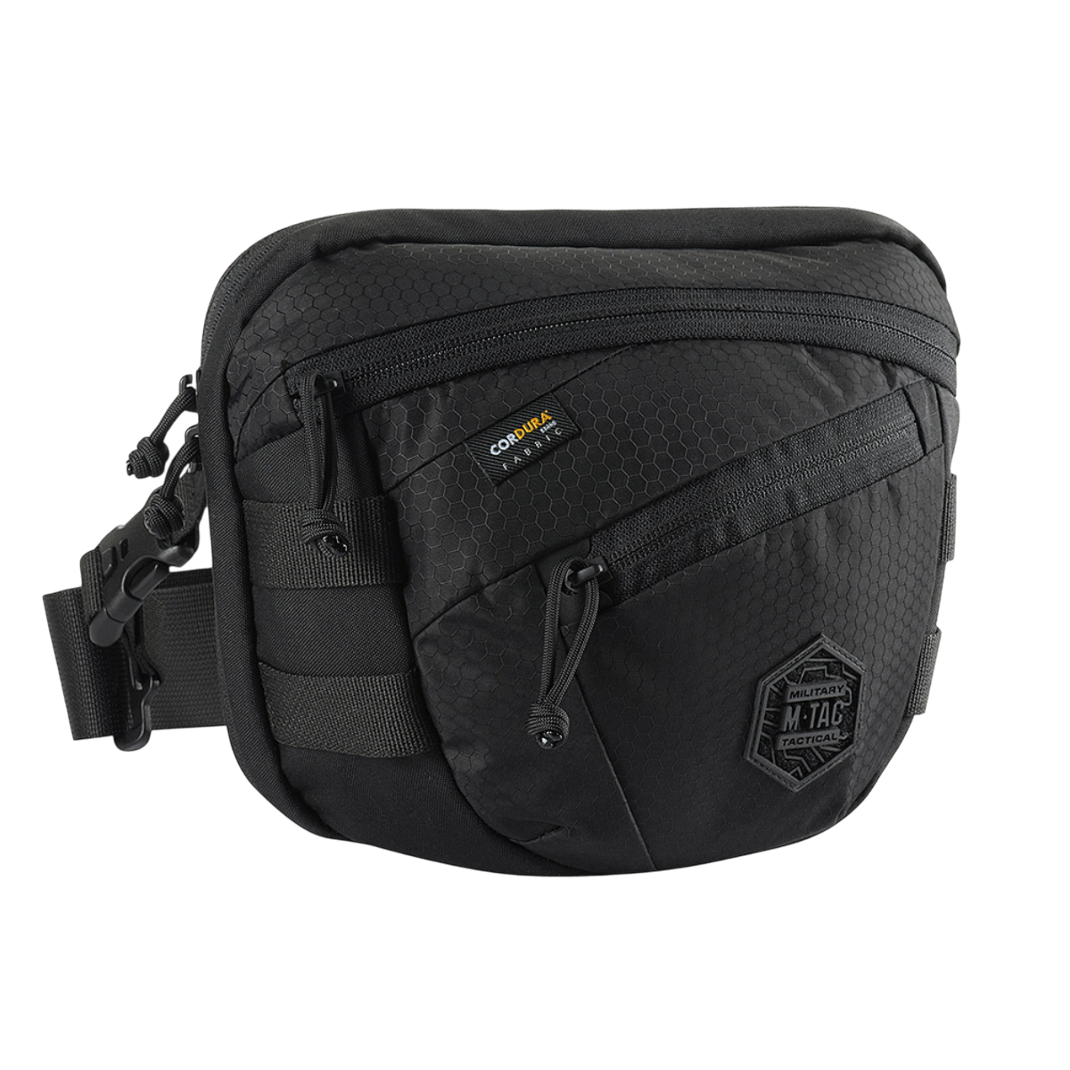 M-Tac Sphaera Hex Hardsling Taske Gen.II Elite mustaa Cordura-materiaalia, säädettävä olkahihna ja vetoketju piilotettuun säilytykseen.