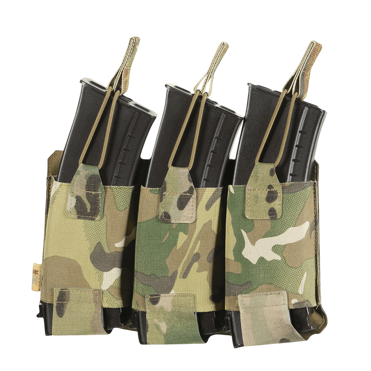 M-Tac Elastinen Triple Magazine Pouch Elite kolmelle AK/AR-lippaalle, MOLLE Laser Cut ja elastinen varmistus turvalliseen säilytykseen ja nopeaan pääsyyn.