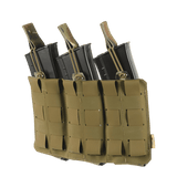 M-Tac Elastinen Triple Magazine Pouch Elite säilyttää 3 AK/AR-lippaata, valmistettu Cordura 500D:stä MOLLE-kiinnityksellä kenttäkäyttöön.