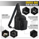 M‑Tac Cross Bag Elite Hex mustana, taktinen laukku säädettävillä hihnoilla ja useilla säilytystiloilla päivittäiskäyttöön ja varusteille
