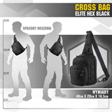 M‑Tac Cross Bag Elite Hex musta, mitat 48x20x16,5 cm. Täydellinen sling-laukuksi taktisen muotoilun kanssa