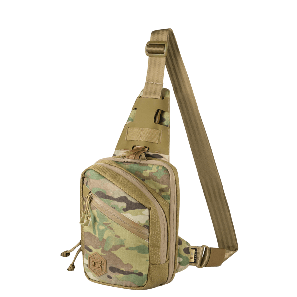 M-Tac Sling Pistoltaske Elite Hex maastokuvioitu, kestävä laukku säädettävällä olkahihnalla, sopii piilotettuun aseen kuljetukseen, valmistettu Cordurasta.