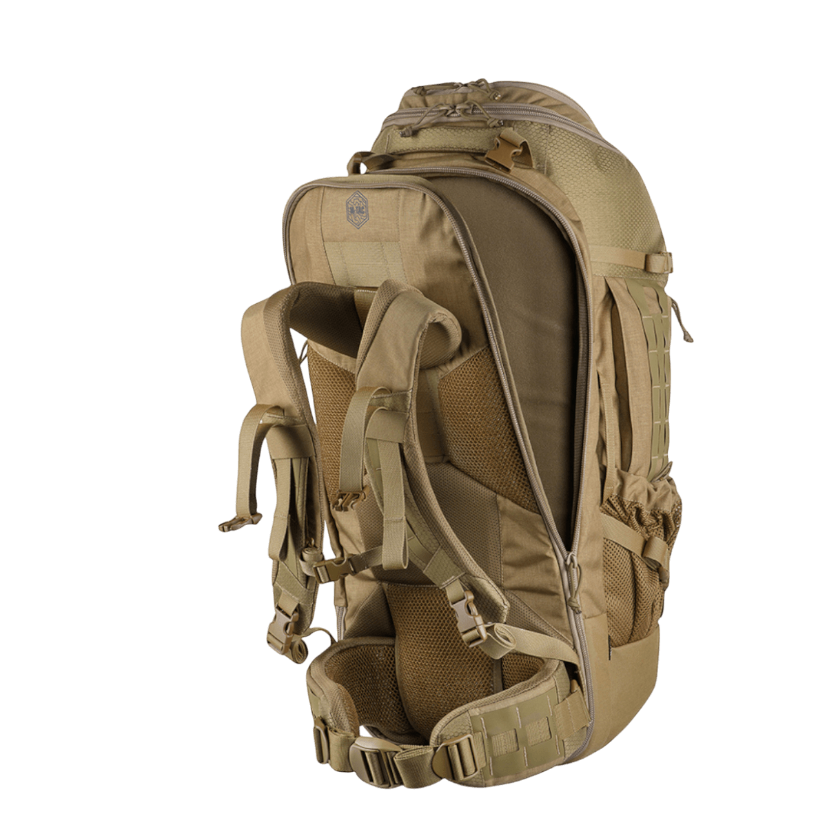 M-Tac reppu Large Elite Hex Gen. IV, ergonominen muotoilu, tyylikäs ulkonäkö ja kestävät materiaalit kuten Cordura 500D ja Cordura Hex 1000.