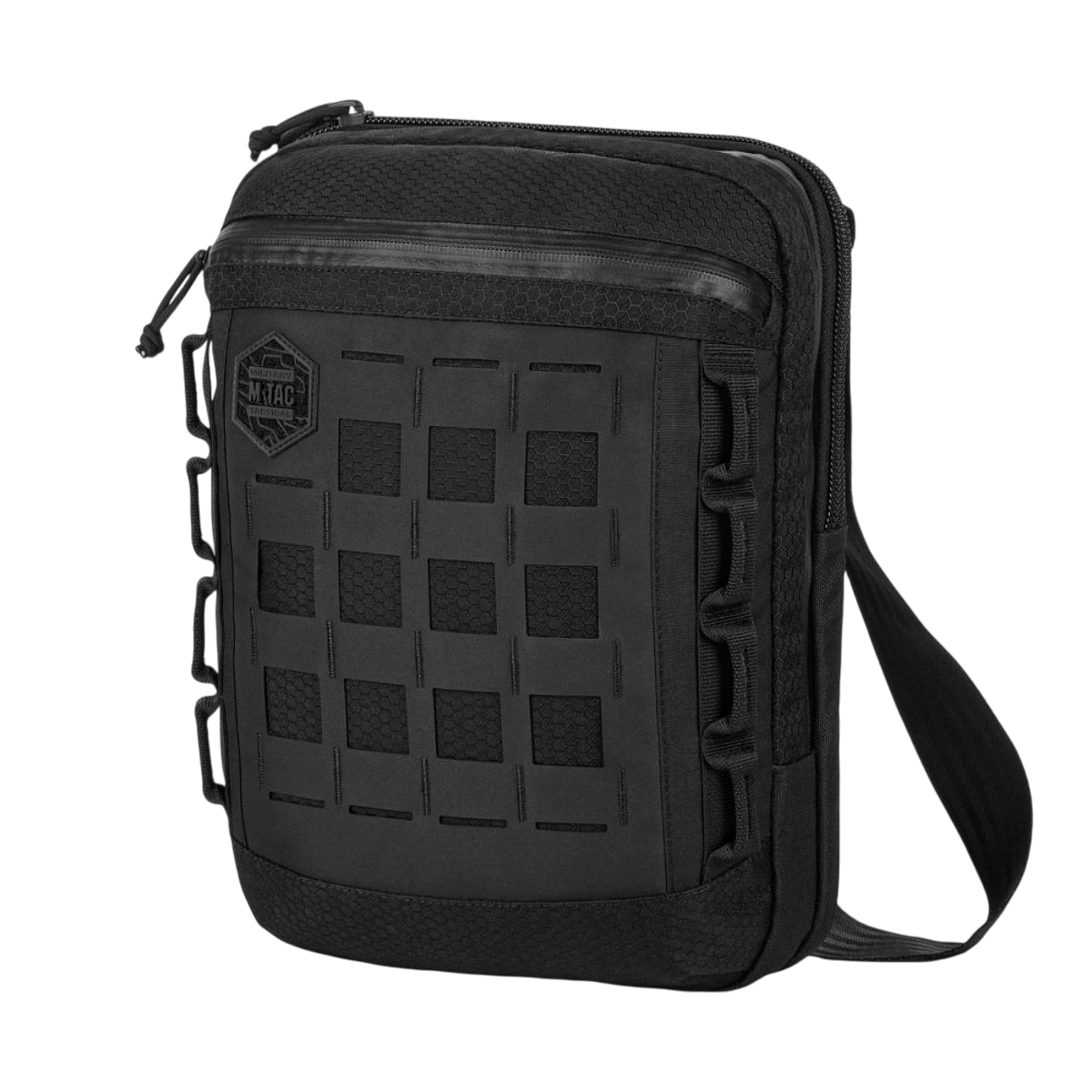 M-Tac Tablet Bag Laser Cut Hex, Cordura, piilotettu aseosasto, Laser Cut MOLLE -etupaneeli, sopii tableteille ja EDC:lle.