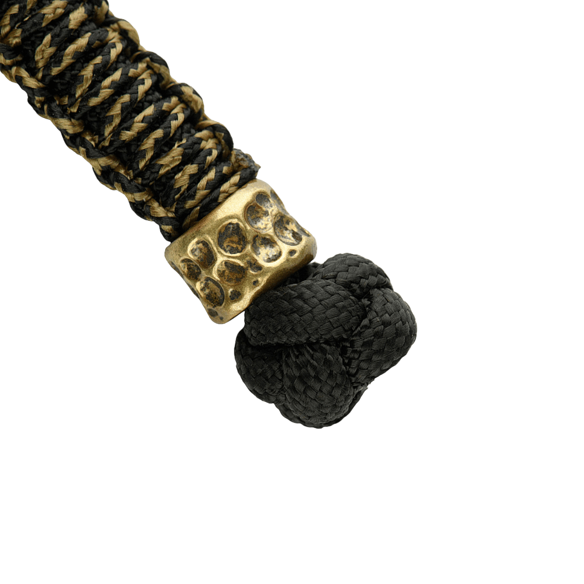 M-Tac Knife Lanyard Scandinavian Granule punottu paracord kultaisilla yksityiskohdilla ja mustalla solmulla, tyylikäs lisävaruste taskuveitsille.