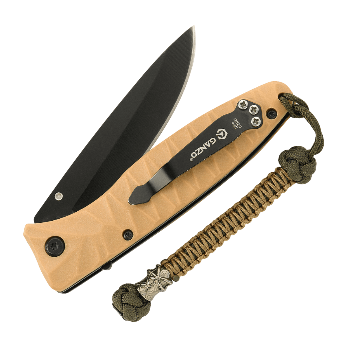 M-Tac Knife Lanyard Ninja punotusta paracordista, kiinnitetty taittoveitseen, antaa tyylikkään ilmeen ja toiminnallisuutta