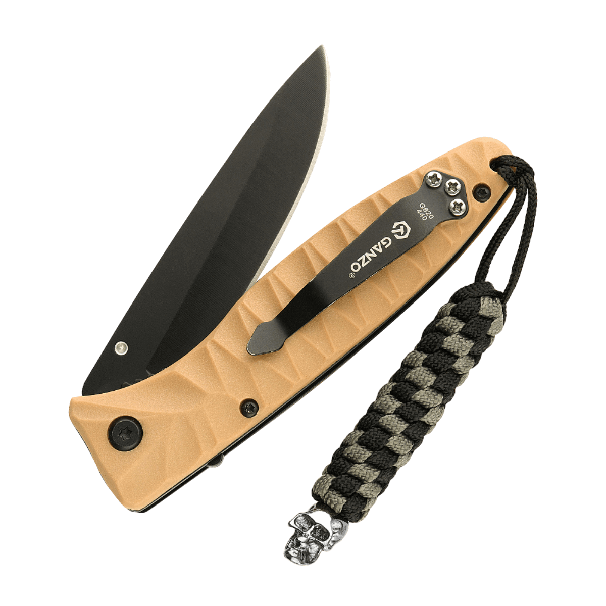 M-Tac Knife Lanyard Helix Skull punottu paracord ja kallo, lisää tyyliä taskuveitsiin ja toimii joustavana jatkeena.