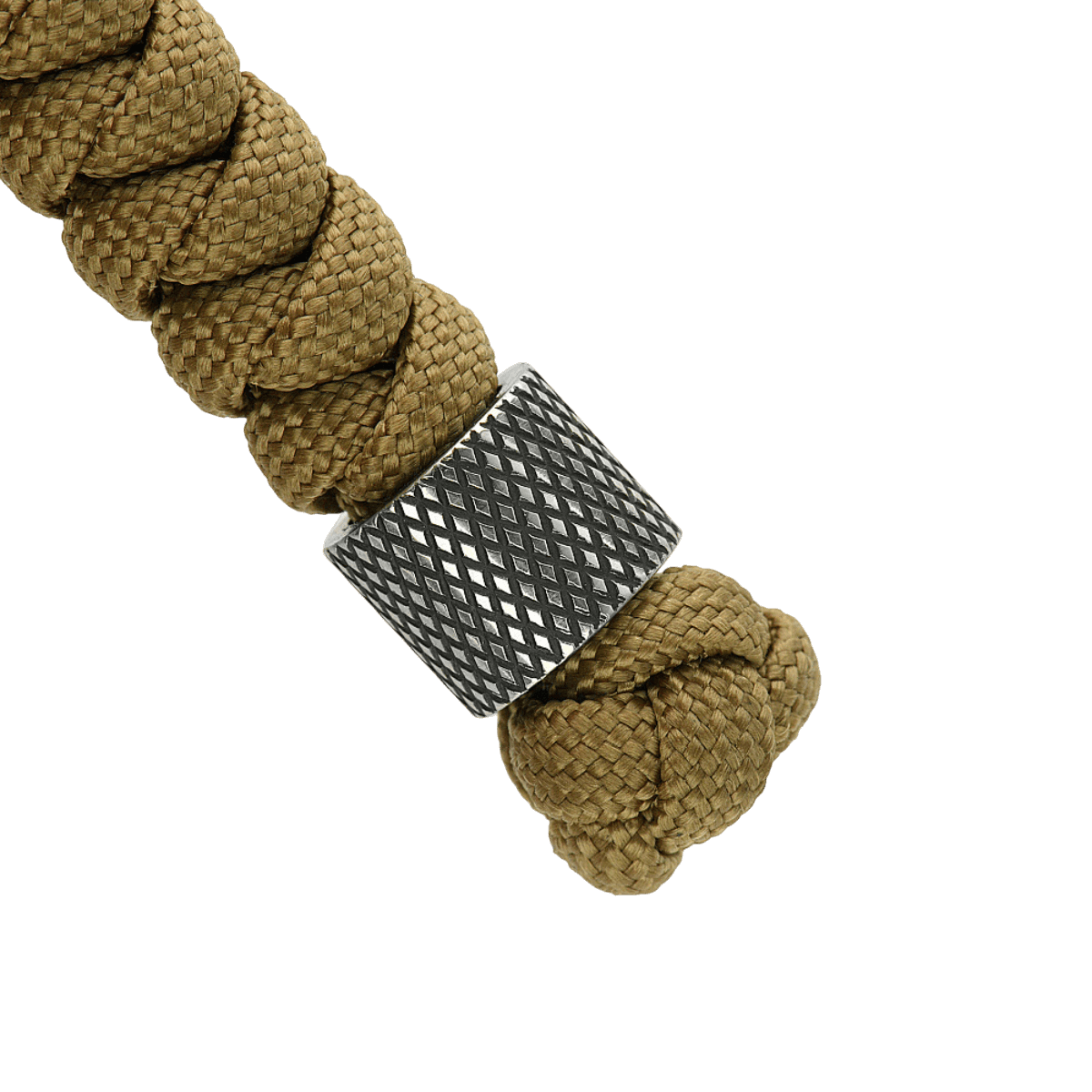 Punottu paracord-lanyard Viper-helmellä ruostumattomasta teräksestä, M-Tac Viper Lanyard Stainless Steel lähikuvassa.