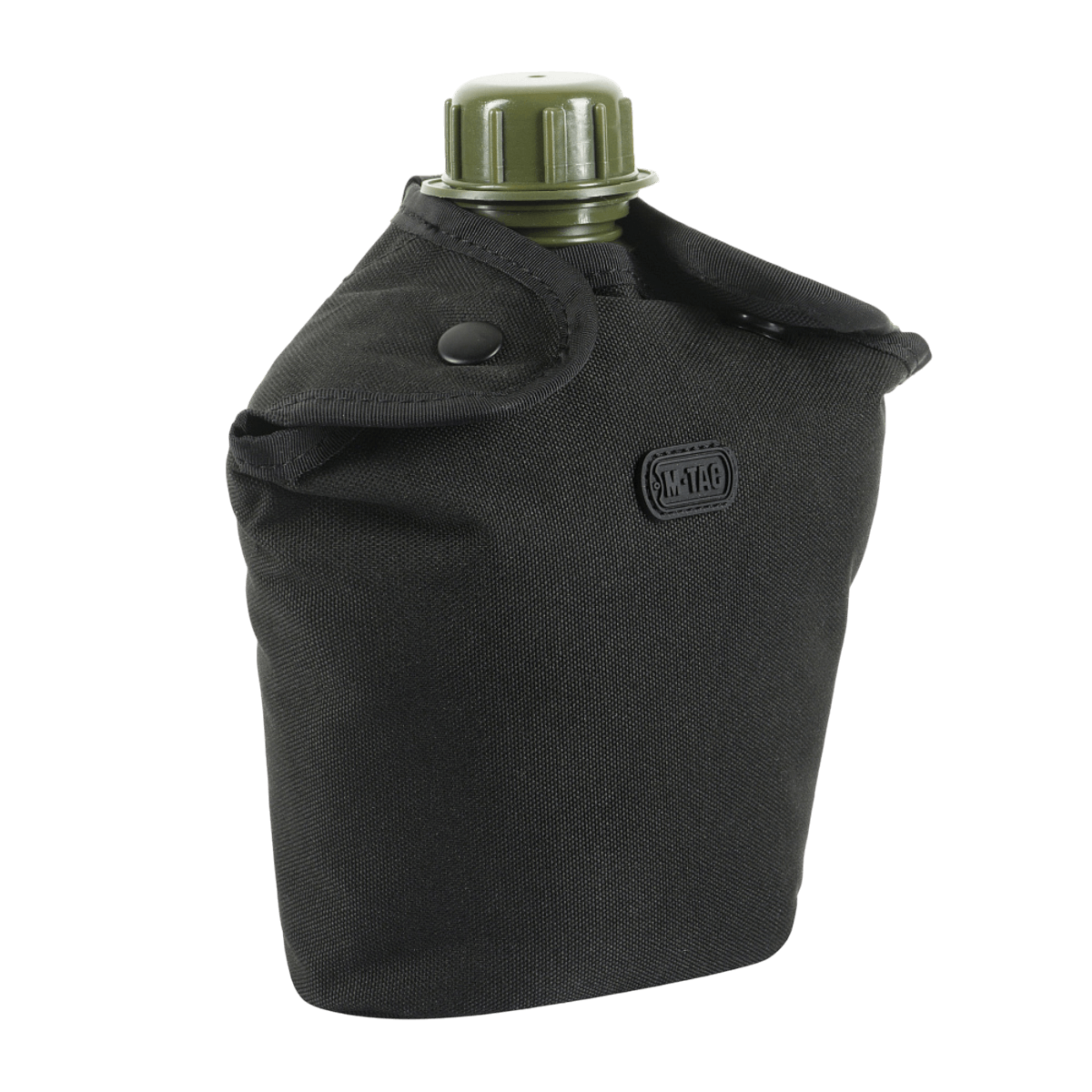 M-Tac Flaskeholder MOLLE taktisiin retkiin, musta polyesteri, PVC-pinnoite, 120 x 70 x 170 mm, tyhjennysreikä ja MOLLE-järjestelmä.