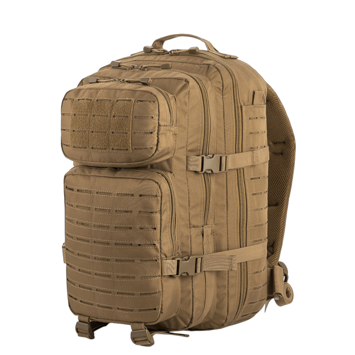 M-Tac Large Assault Pack Laser Cut -reppu, MOLLE-järjestelmä, pehmustetut olkahihnat, hengittävä kalvo ja vetoketjutaskut