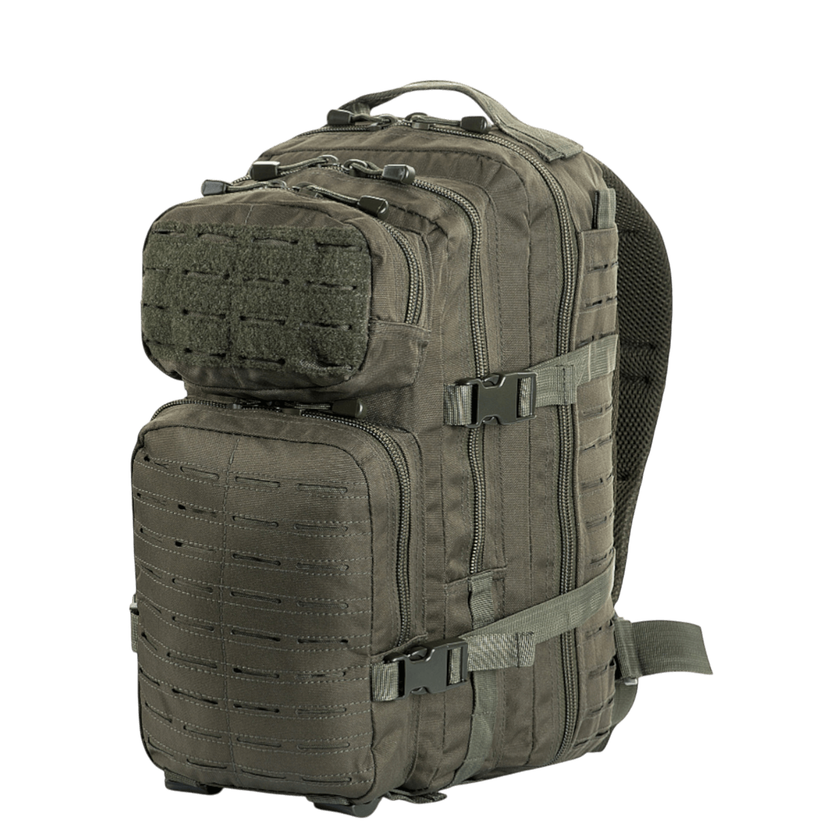 M-Tac Large Assault Pack Laser Cut -reppu, MOLLE-järjestelmä ja säädettävät pehmustetut olkahihnat, sivunäkymä