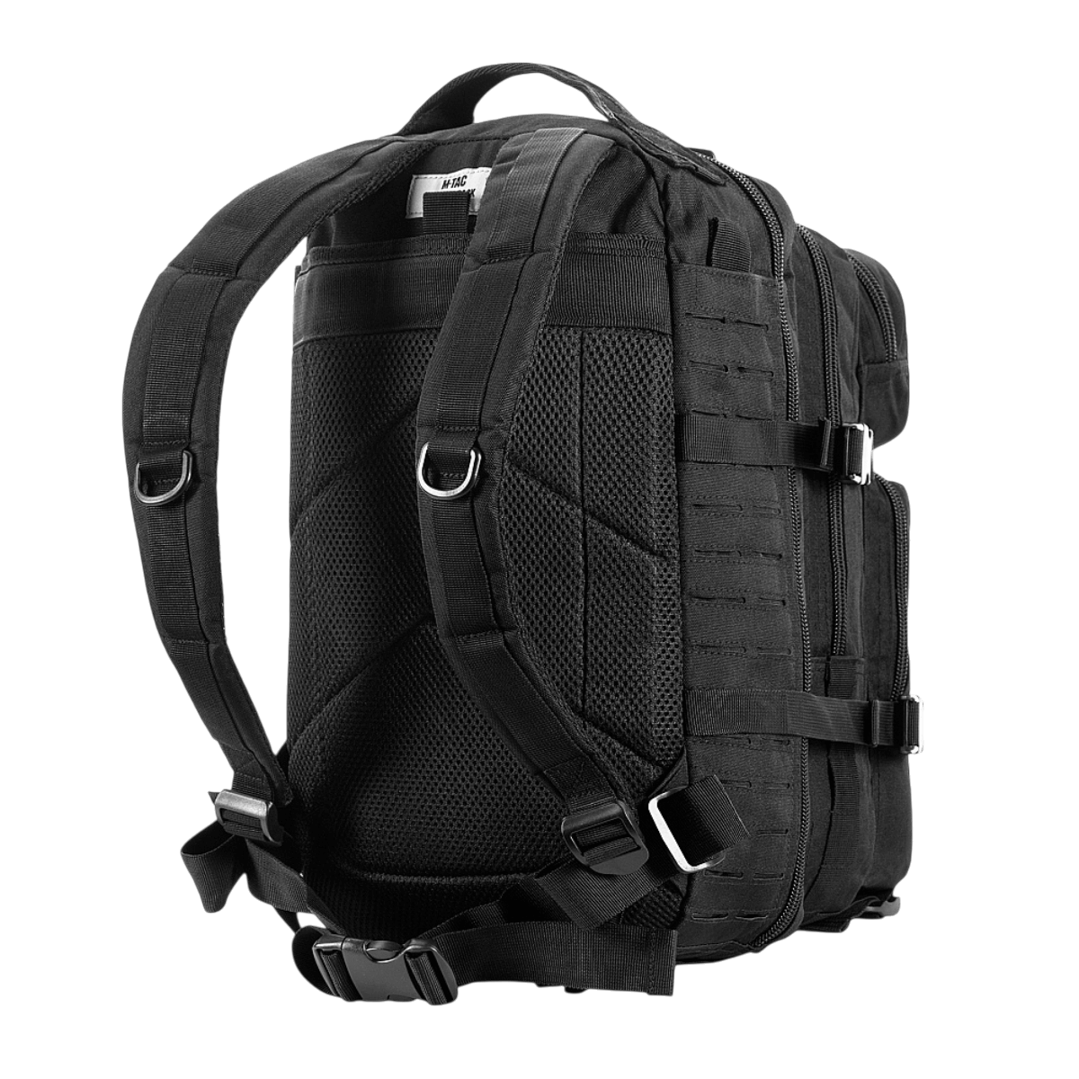 M-Tac Assault Pack Laser Cut takaa, säädettävät olkahihnat, pehmeä pehmustus ja MOLLE-järjestelmä, ihanteellinen kaupunkiin tai lyhyille vaelluksille.
