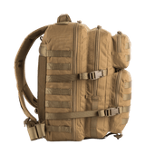 M-Tac Large Assault Pack -reppu beigessä, MOLLE-järjestelmä ja useita vetoketjutaskuja, sopii kaupunkikäyttöön ja lyhyille retkille.