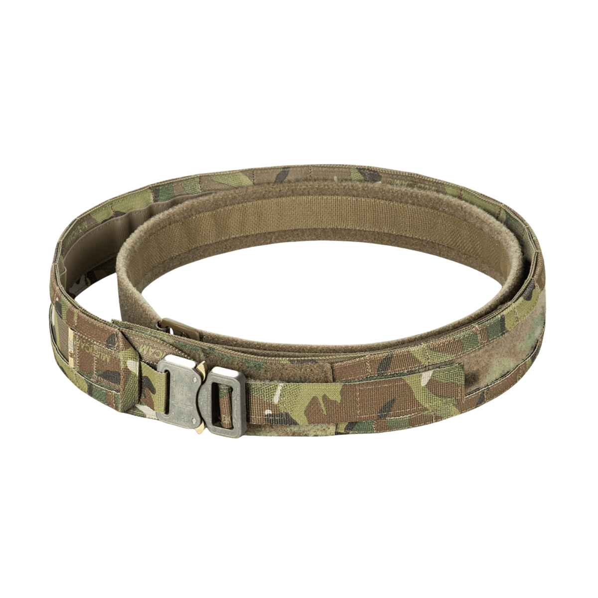 M-Tac Range -vyö Cobra Buckle Gen.IV maastokuvioituna, taktinen vyö sotilas- ja poliisikäyttöön säädettävällä koolla ja Tegris-vahvikkeella.