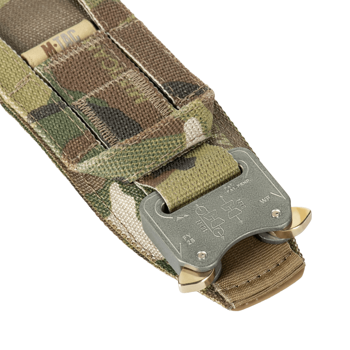 M-Tac Range -vyö Cobra Buckle Gen.IV maastokuvioisena, sopii taktiseen ja sotilaskäyttöön vahvistetulla Tegris-komposiittivyöllä.