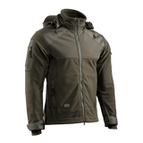 M-Tac Norman Windblock -fleecetakki ruskeana softshell-paneeleilla, suunniteltu maksimaaliseen mukavuuteen, lämpöön ja hengittävyyteen kylmään säähän.