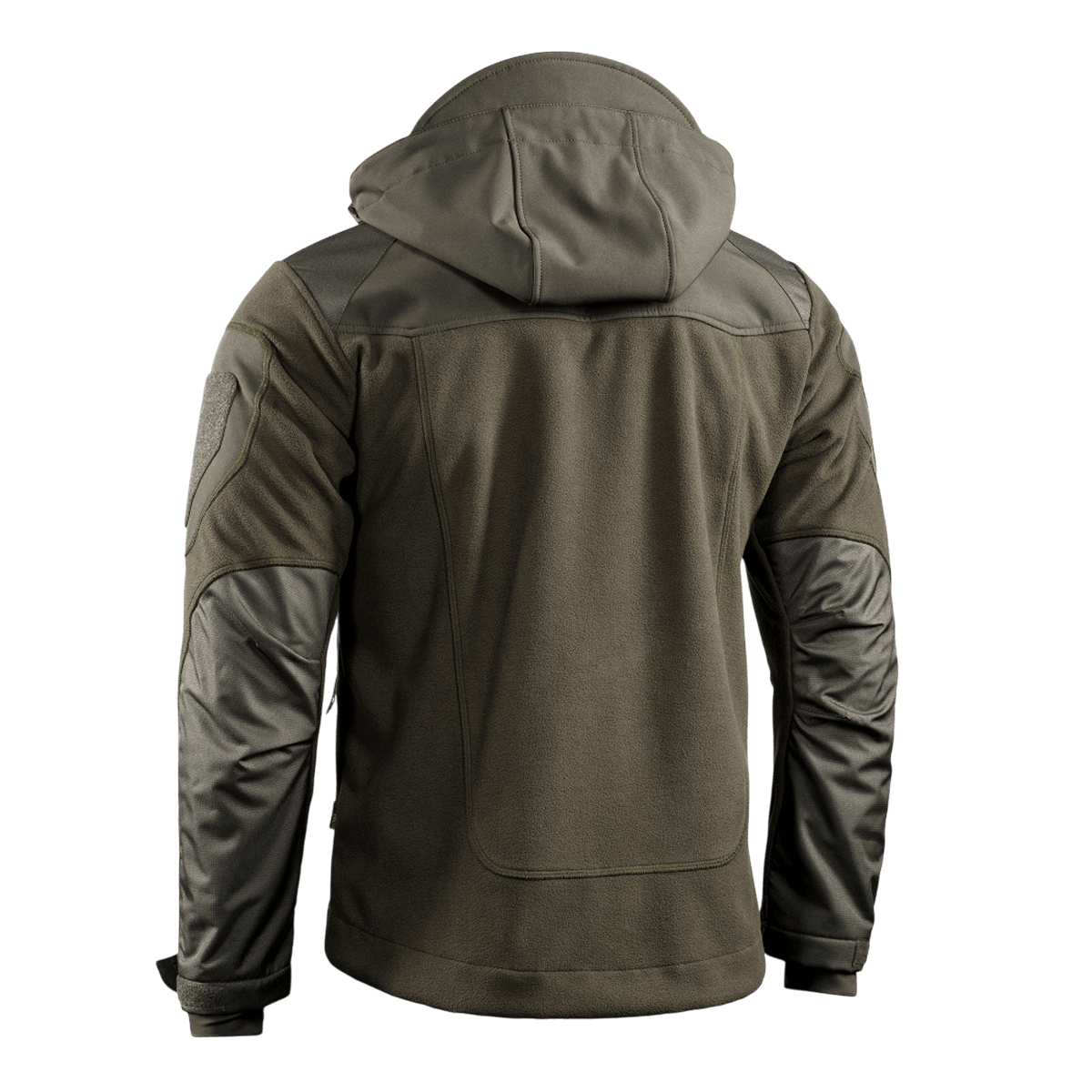 M-Tac Norman Windblock -fleecetakki takaa nähtynä, näyttää yksityiskohtaiset softshell-paneelit tuulen ja kylmän suojaksi, sopii kylmään säähän.