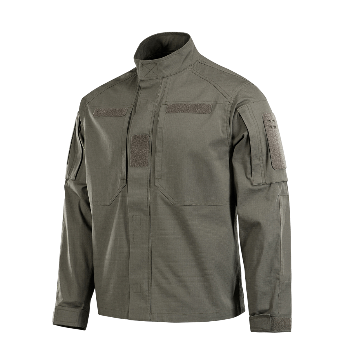 M-Tac Patrol Flex -takki oliivinvihreänä, Velcro-taskuilla ja YKK-fittingseillä taktiseen käyttöön.