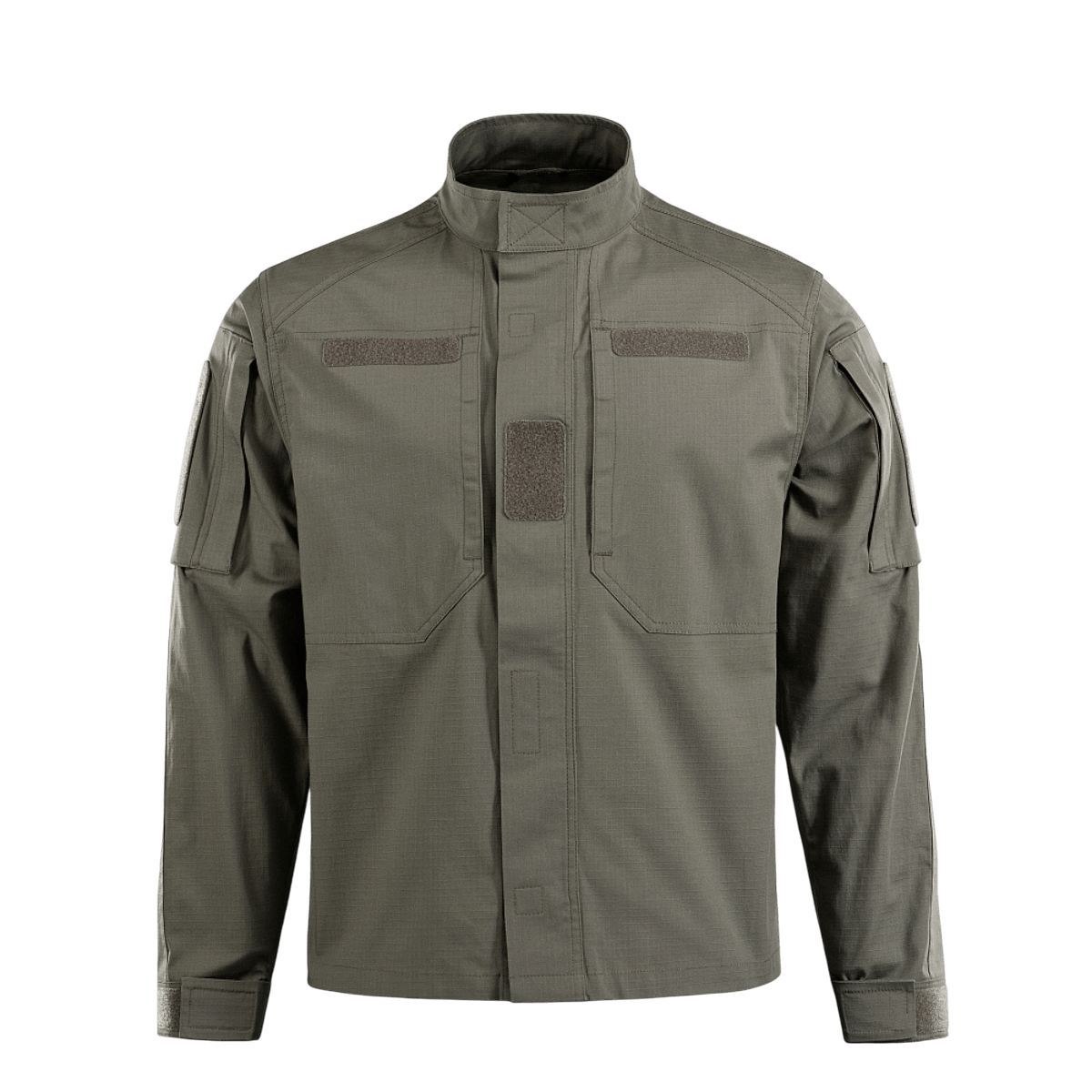 M-Tac Patrol Flex -takki oliivinvihreänä, pystykraella ja Velcro-paneeleilla, taktiseen käyttöön ja käytännöllisyyteen.