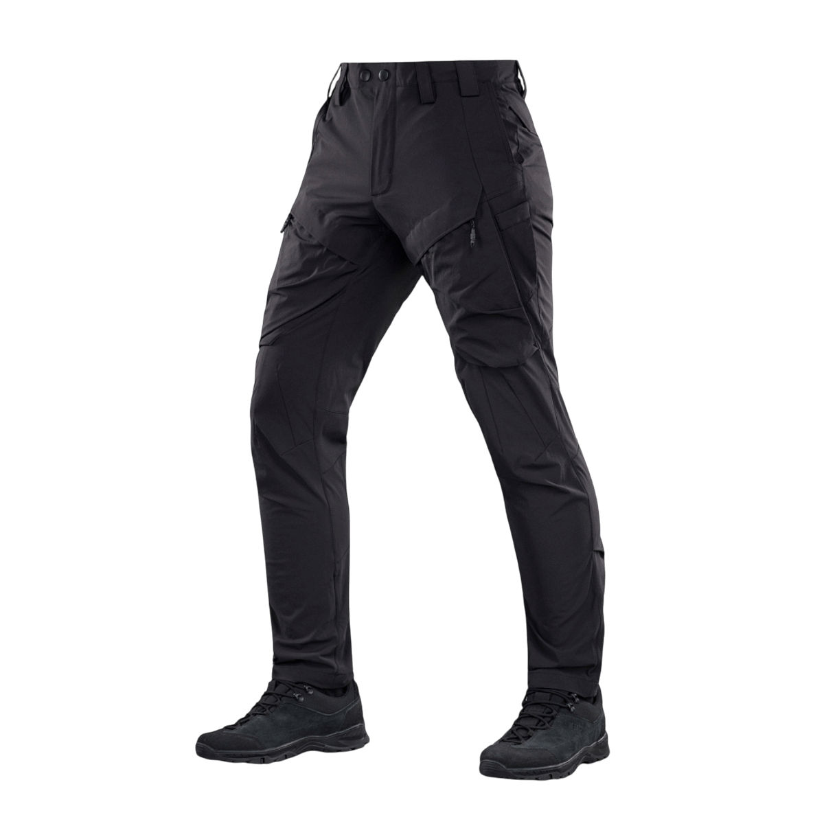 M-Tac Rubicon Flex -housut mustana, mukavat housut 4-Way Stretch -kankaalla, ihanteelliset harjoitteluun, ampumiseen ja matkustukseen.