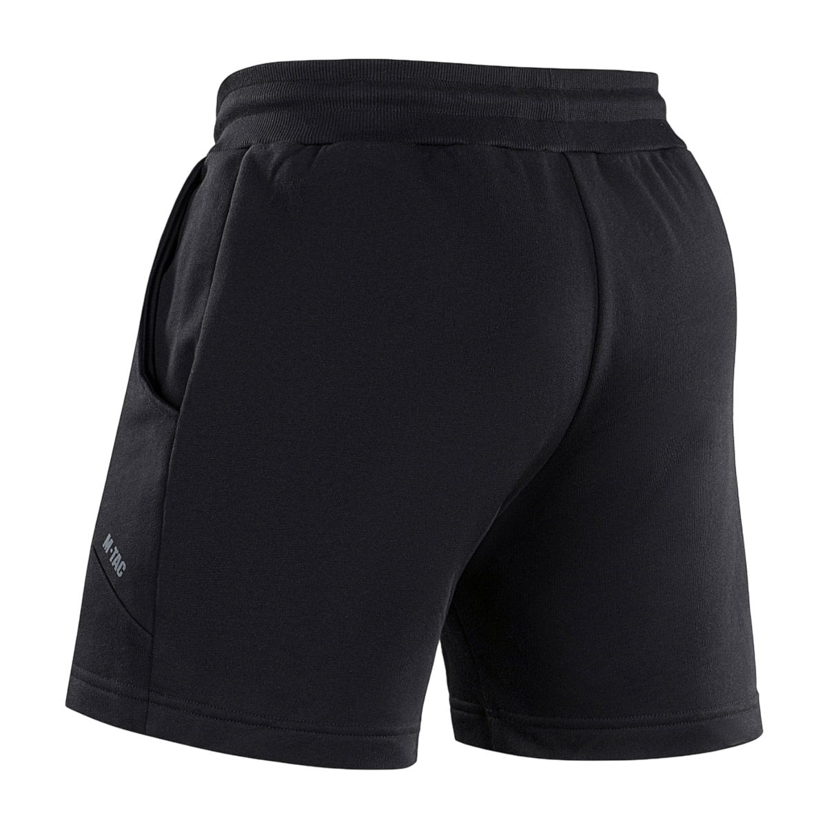 Mustat M-Tac Shorts Sport Fit Cotton -shortsit kuminauhavyötäröllä ja sivutaskuilla, täydelliset treeniin ja kesäpäiviin.