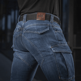 M-Tac Jeans Aggressor modernilla taktillisella toiminnallisuudella kestävässä denimissä, yksityiskohtainen takaosa taskuineen ja kanadalaisnapilla
