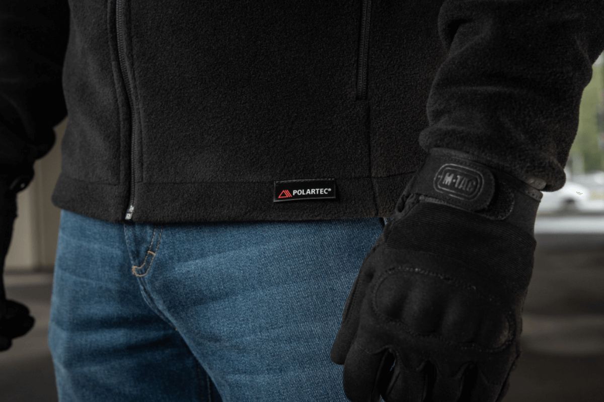 M-Tac Nord Polartec -fleecetakki, valmistettu Polartec® 200 Series -fleecestä, tyylikäs ja toimiva, musta.