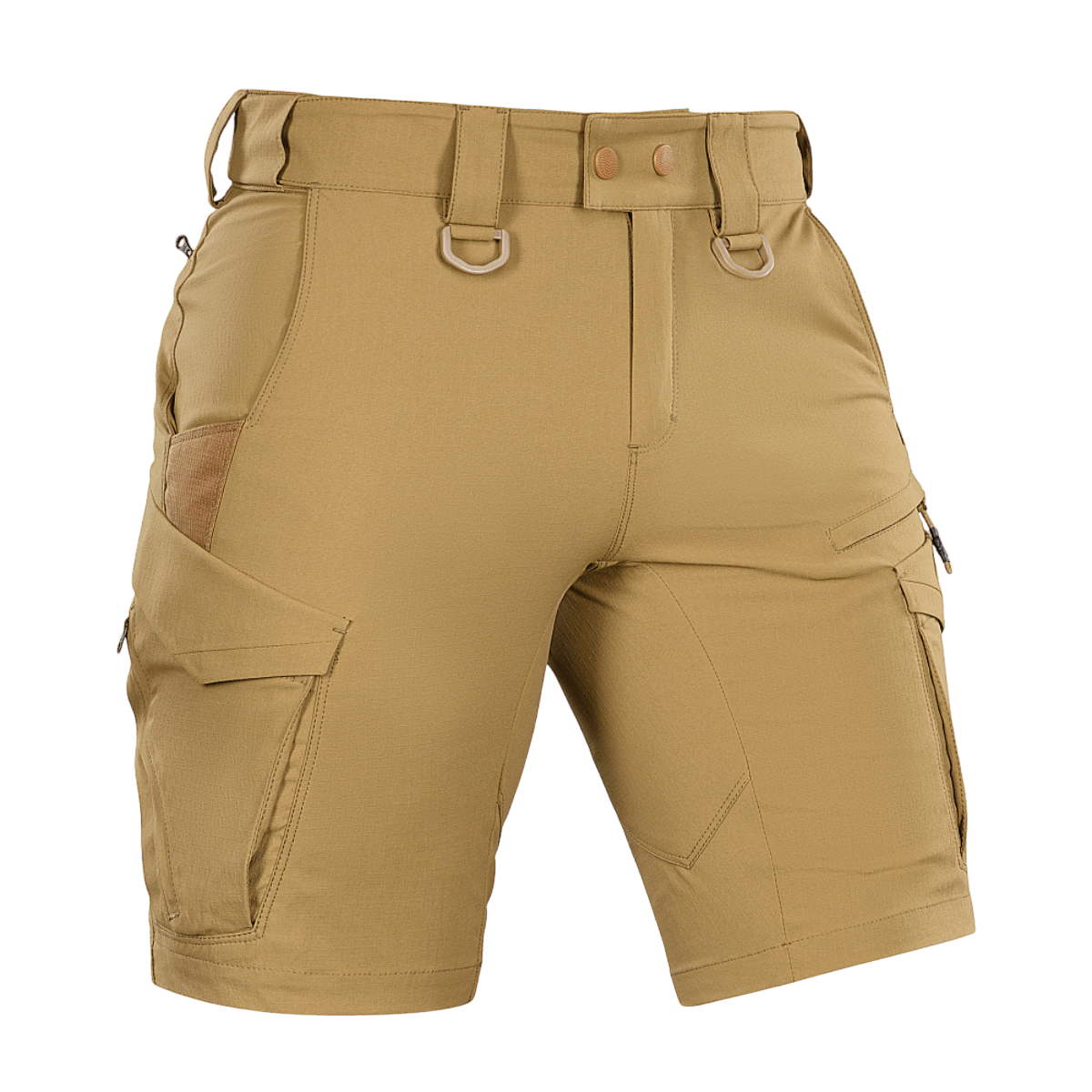 M-Tac Aggressor Summer Flex Shorts kevyessä Flex Rip-Stop -kankaassa D-renkailla ja 7 taskulla, täydelliset ulkoiluun.