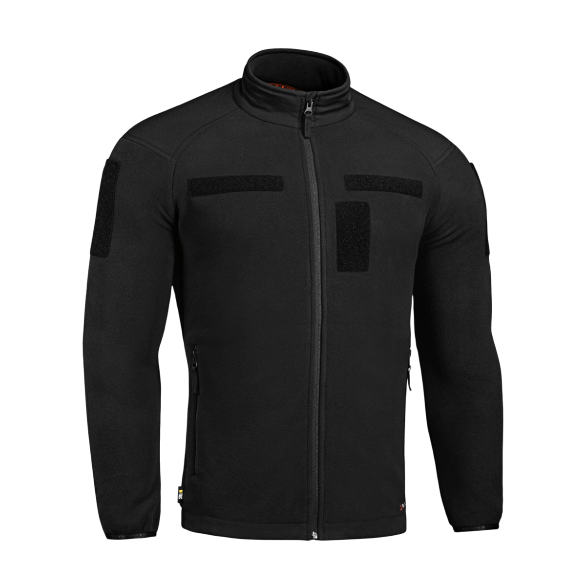 M-Tac Combat Fleece Polartec -takki mustana, YKK-vetoketjut ja tarrapaneelit, sopii taktiseen ja arkipukeutumiseen.