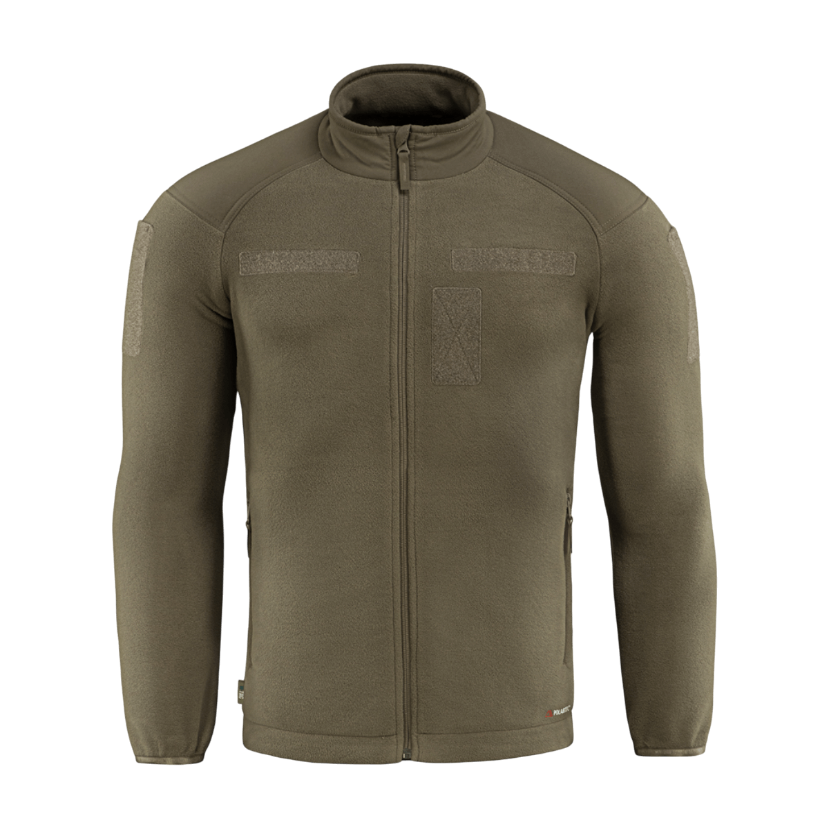 M-Tac Combat Fleece Polartec -takki oliivinvihreänä, YKK-vetoketjut ja Velcro-paneelit. Sopii taktiseen käyttöön ja lämmönsäätelyyn.